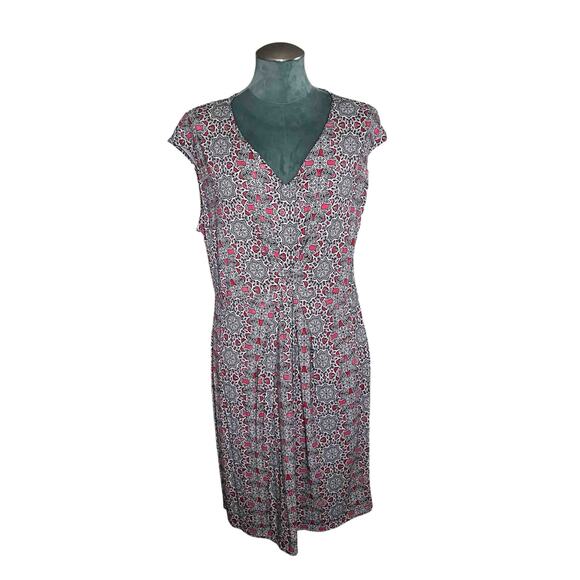 Women's Dana Buchman V-Neck Gathered Dress Grandma Multi Geometric Print Size XL - Picture 1 of 8